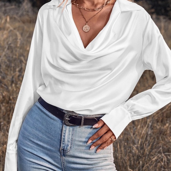BellanBlue Tops - Classic Drape Neck Work Office Blouse